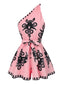 Combishort rose à imprimé tribal col oblique des années 40