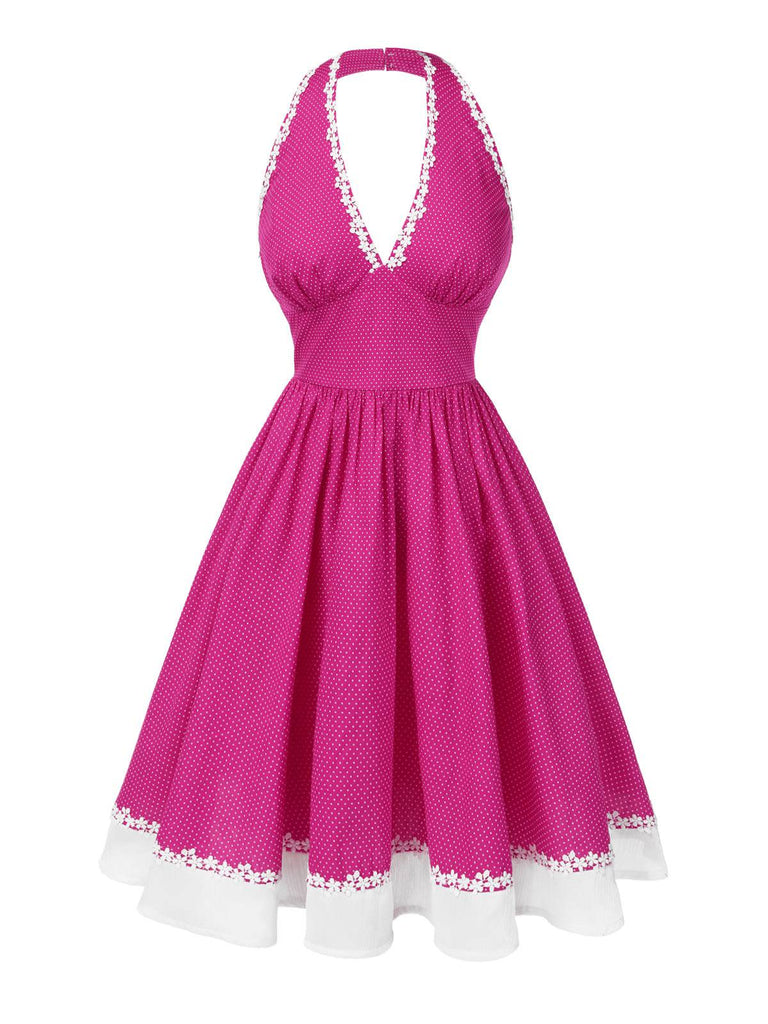Robe de chambre en coton rose à pois des années 1950