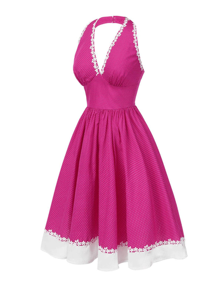 Robe de chambre en coton rose à pois des années 1950