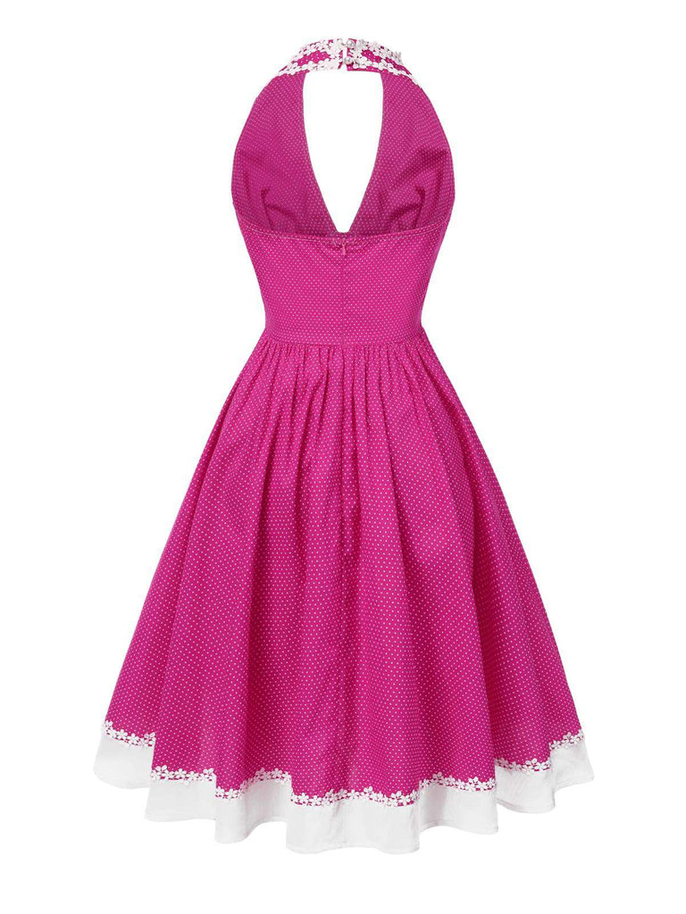 Robe de chambre en coton rose à pois des années 1950