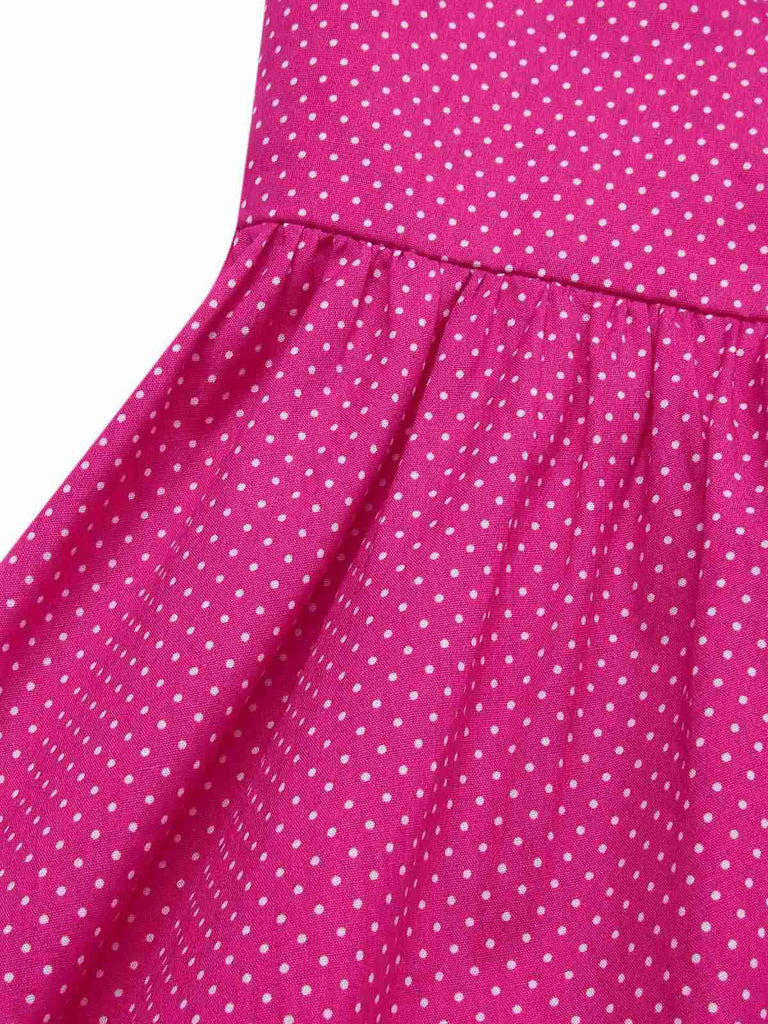 Robe de chambre en coton rose à pois des années 1950