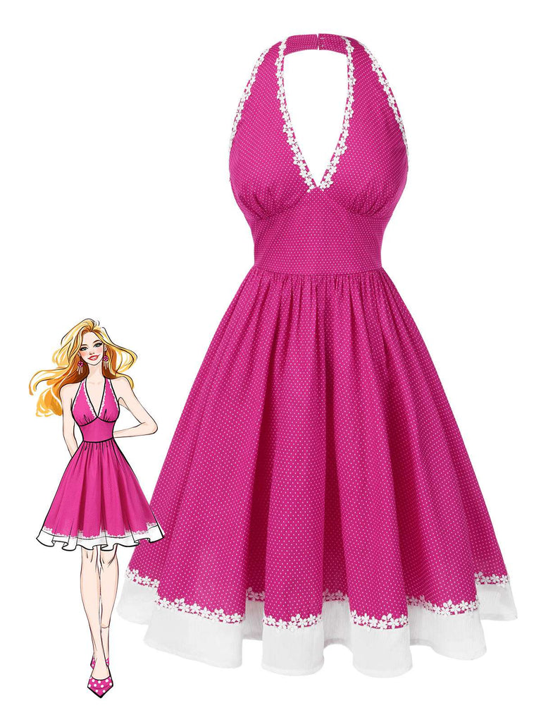 Robe de chambre en coton rose à pois des années 1950