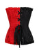 Corset à volants en jacquard colorblock gothique noir et rouge des années 1980