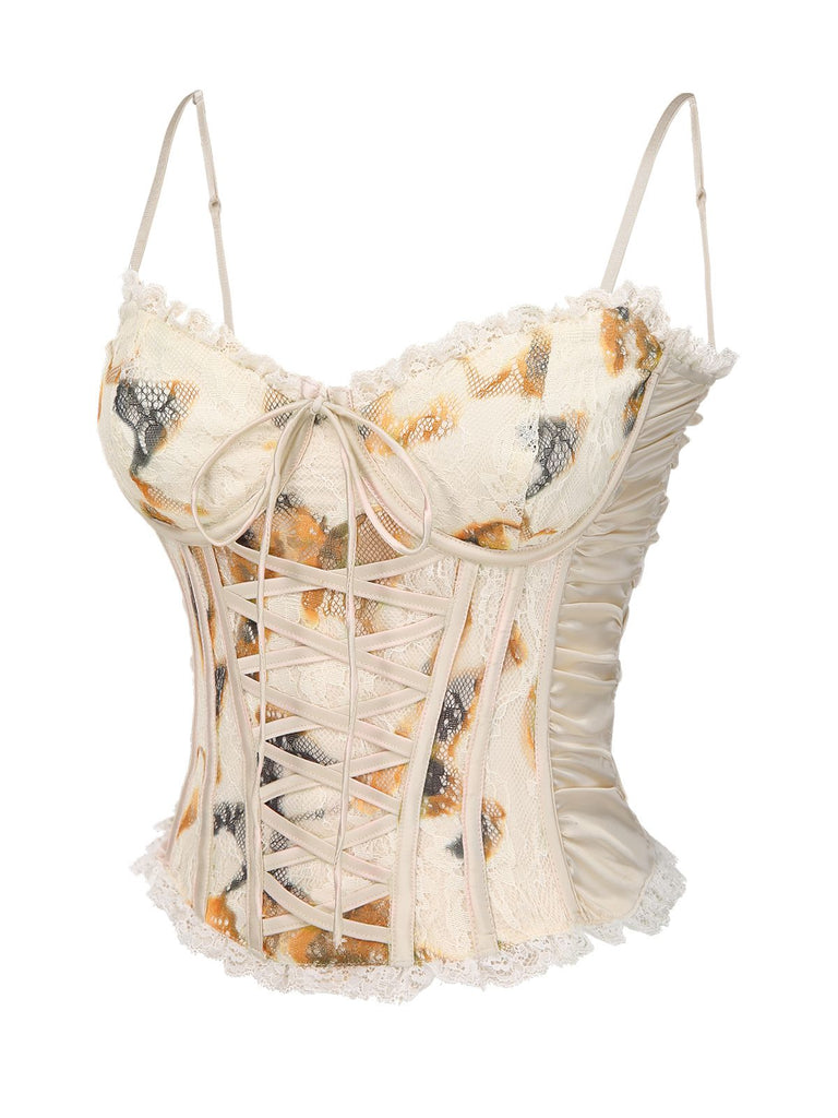 [Pré-vente] Caraco caraco en satin et dentelle dévorée couleur champagne années 1960
