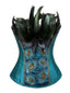 Corset bleu sarcelle brodé de motifs de plumes de paon années 1930