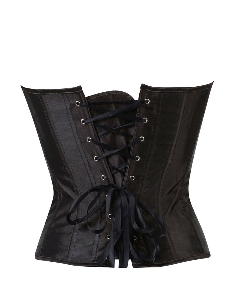 Corset noir brodé de motifs de plumes de paon années 1930