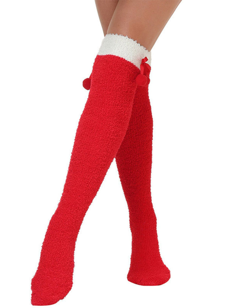 Chaussettes de Noël duveteuses au-dessus du genou à motif renne - 3