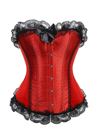 Haut corset en satin à pois et dentelle victorienne Années 1950 - 3