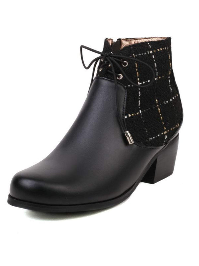 Bottines à plateforme solides à carreaux rétro