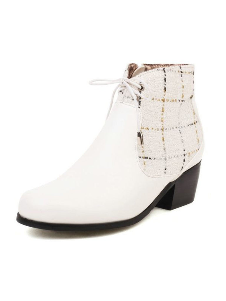 Bottines à plateforme solides à carreaux rétro