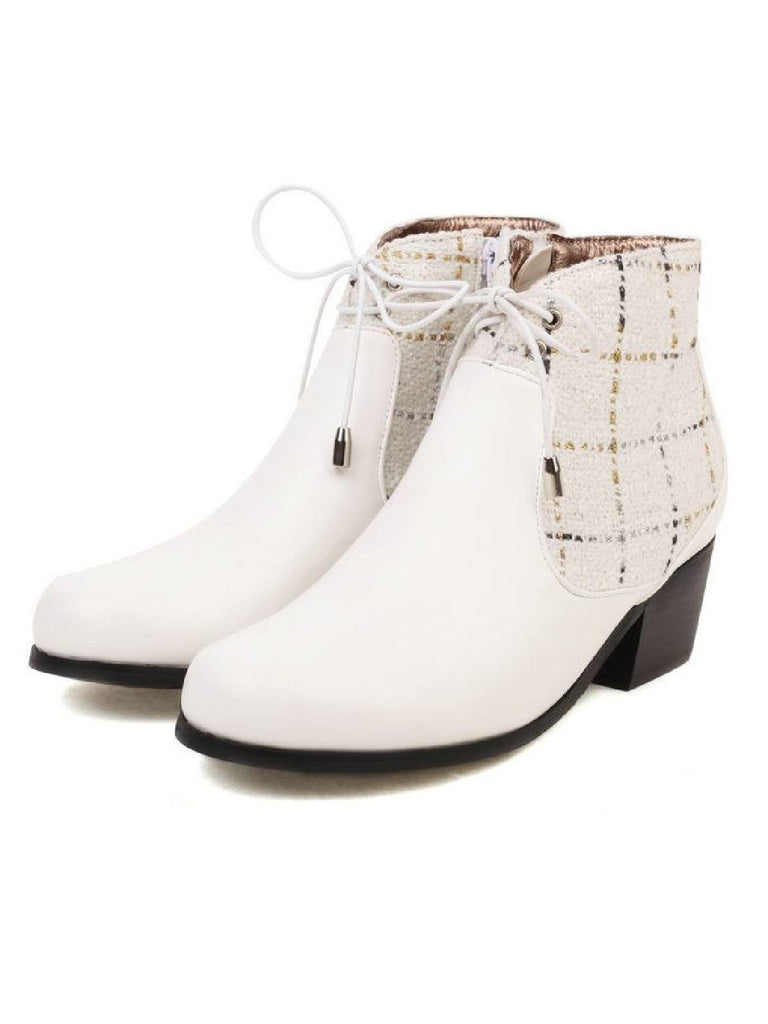 Bottines à plateforme solides à carreaux rétro