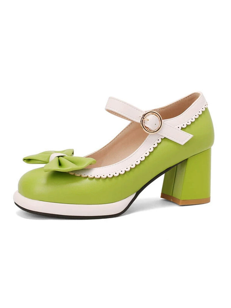 Chaussures à talons hauts Mary Jane vintage nœud contrasté