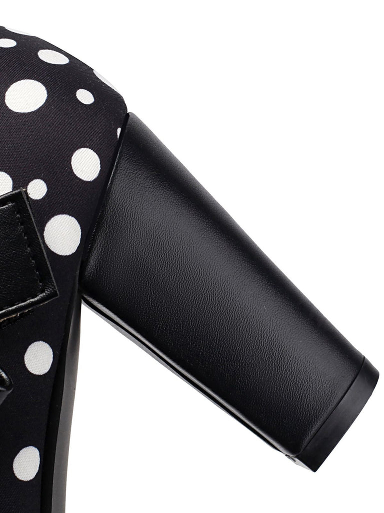 Talons épais rétro Mary Jane à pois et nœud papillon