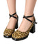 Escarpins à talons épais vintage motif léopard à boucles croisées