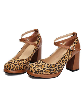 Escarpins à talons épais vintage motif léopard à boucles croisées