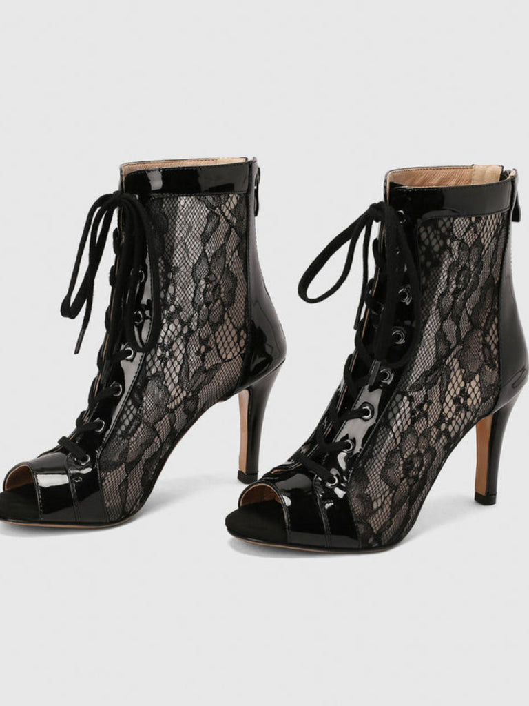 Sandales à talons hauts et bout ouvert patchwork de maille