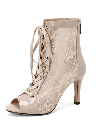 Sandales à talons hauts et bout ouvert patchwork de maille