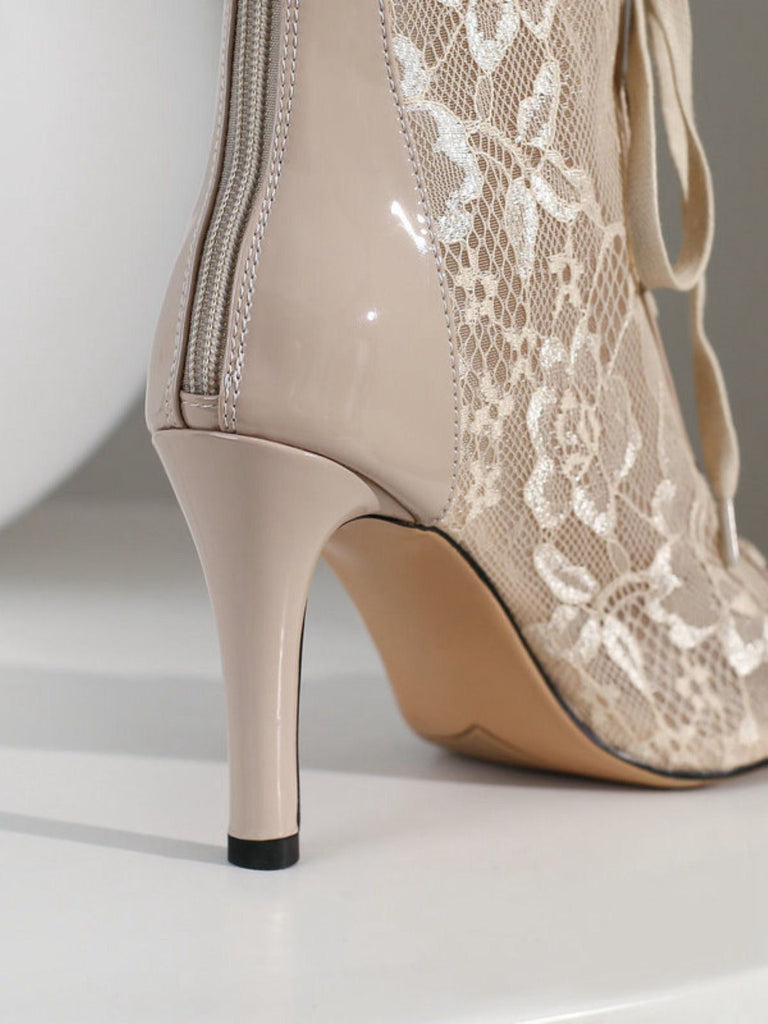 Sandales à talons hauts et bout ouvert patchwork de maille