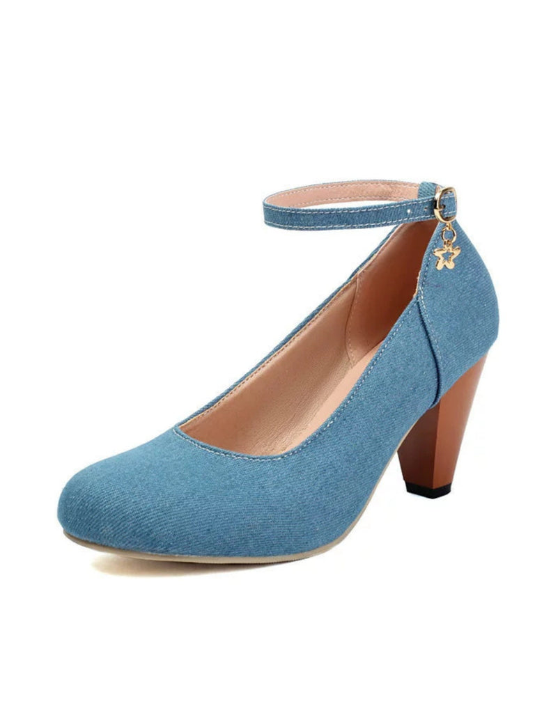 Mary Janes à boucle en jean et talons épais