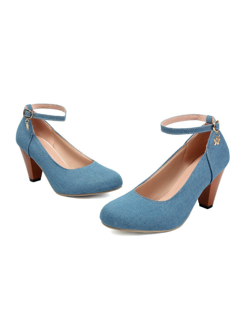 Mary Janes à boucle en jean et talons épais