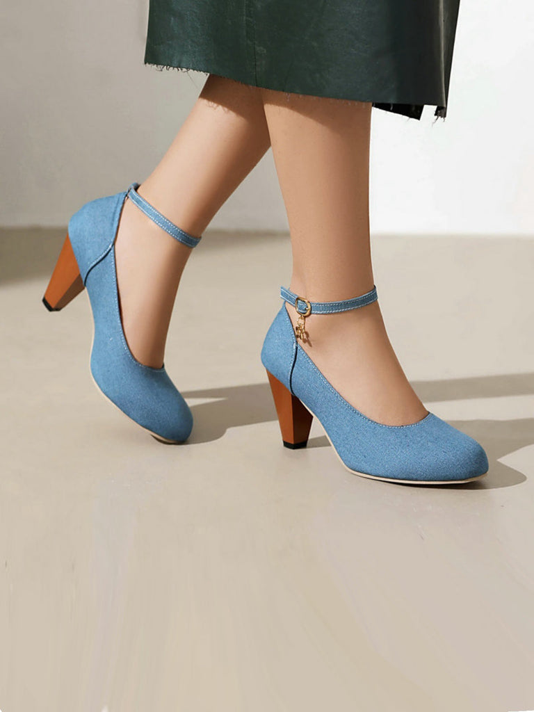 Mary Janes à boucle en jean et talons épais