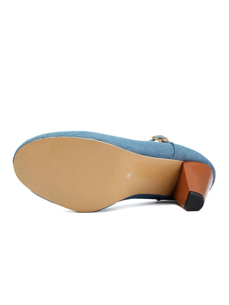 Mary Janes à boucle en jean et talons épais