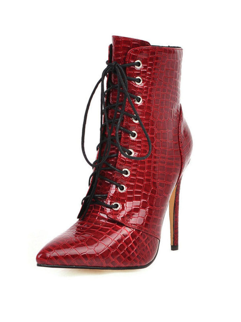Bottes mi-mollet à lacets en similicuir de crocodile