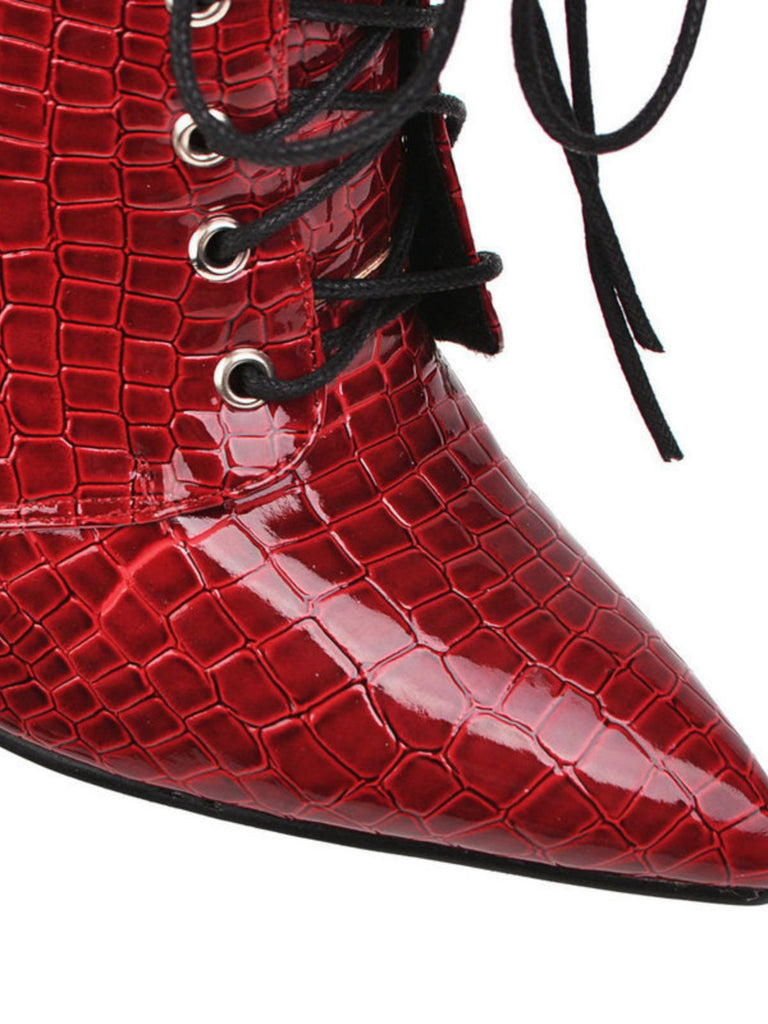 Bottes mi-mollet à lacets en similicuir de crocodile