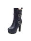 Bottes mi-mollet à talon compensé et bout rond en cuir synthétique
