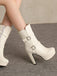 Bottes mi-mollet à talon compensé et bout rond en cuir synthétique