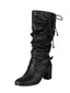 Bottes à talons épais froncés à boucle solide vintage