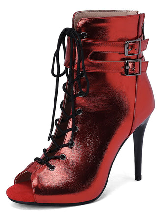 Bottes mi-mollet à bout ouvert et à cordon de serrage en métal