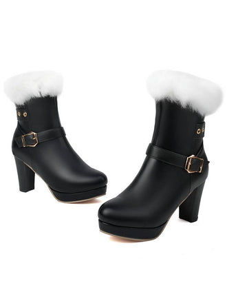 Bottes à talons hauts vintage en fausse fourrure avec boucle