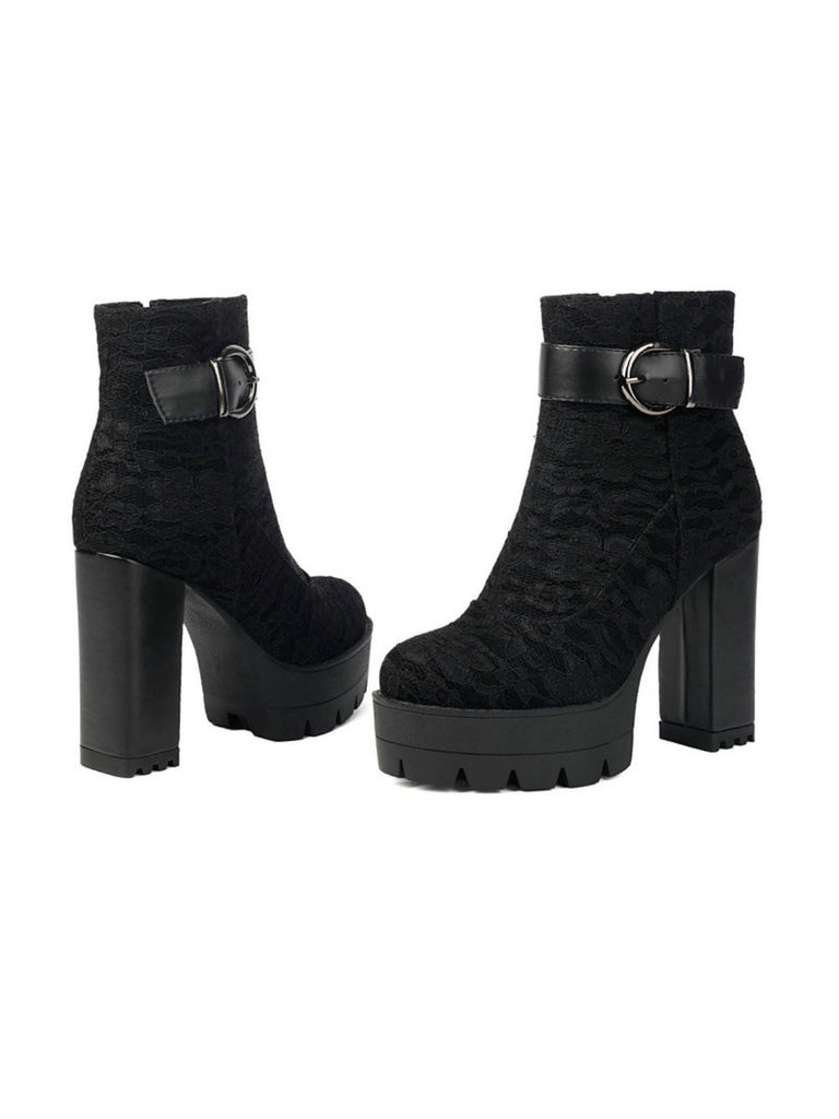 Bottines à plateforme et talons épais en dentelle vintage