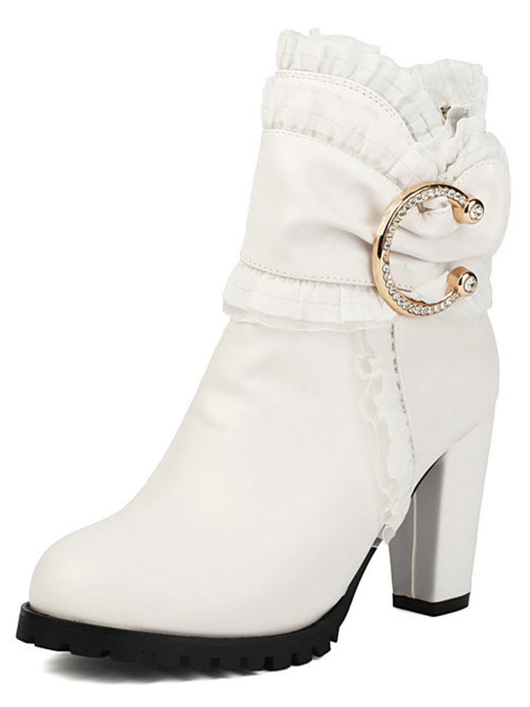 Bottines à talon compensé en cuir PU ornées de lacets