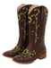 Bottes mi-mollet de style western à motif tournesol marron brodé