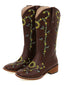 Bottes mi-mollet de style western à motif tournesol marron brodé