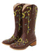 Bottes mi-mollet de style western à motif tournesol marron brodé