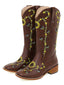 Bottes mi-mollet de style western à motif tournesol marron brodé