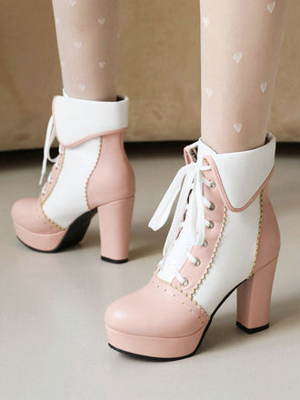 Bottes Martin vintage en cuir à lacets et colorblock