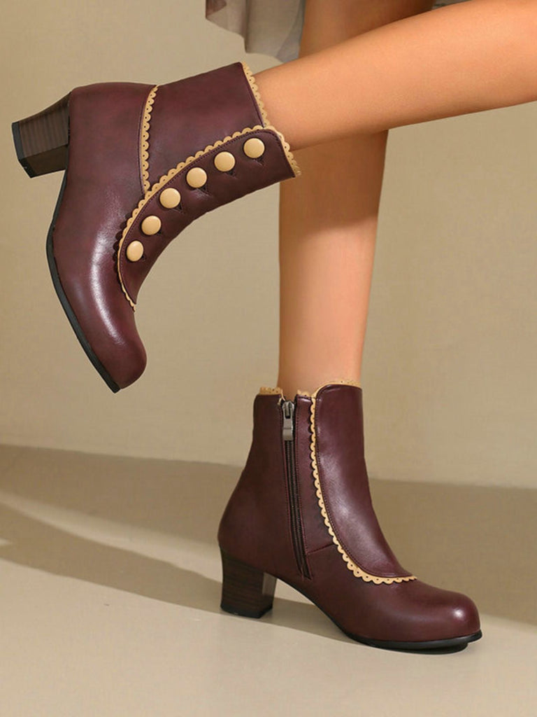 Bottes courtes à talons épais et doublure en fausse fourrure vintage