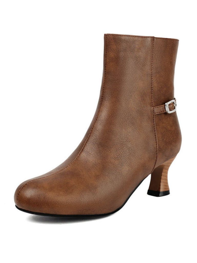 Bottines rétro en similicuir uni avec fermeture éclair latérale