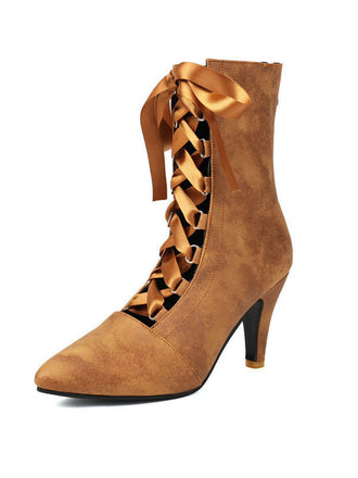 Bottes rétro à bout pointu lacées en faux daim ajouré