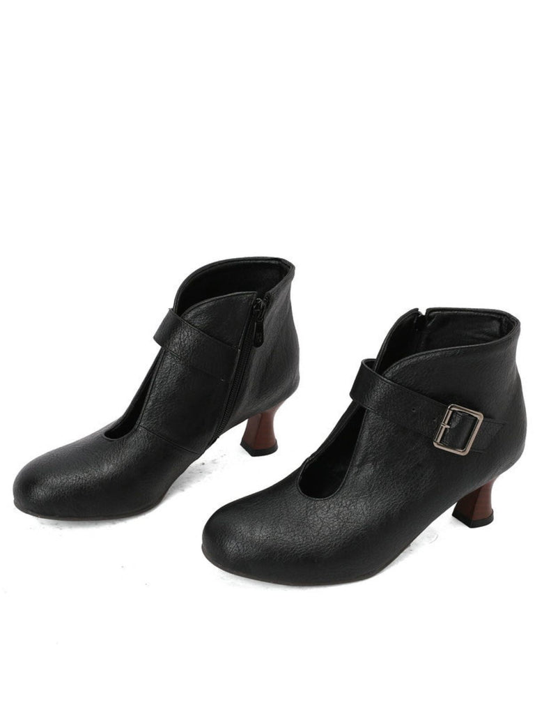 Bottines à bout rond, découpes, boucle et talon bloc
