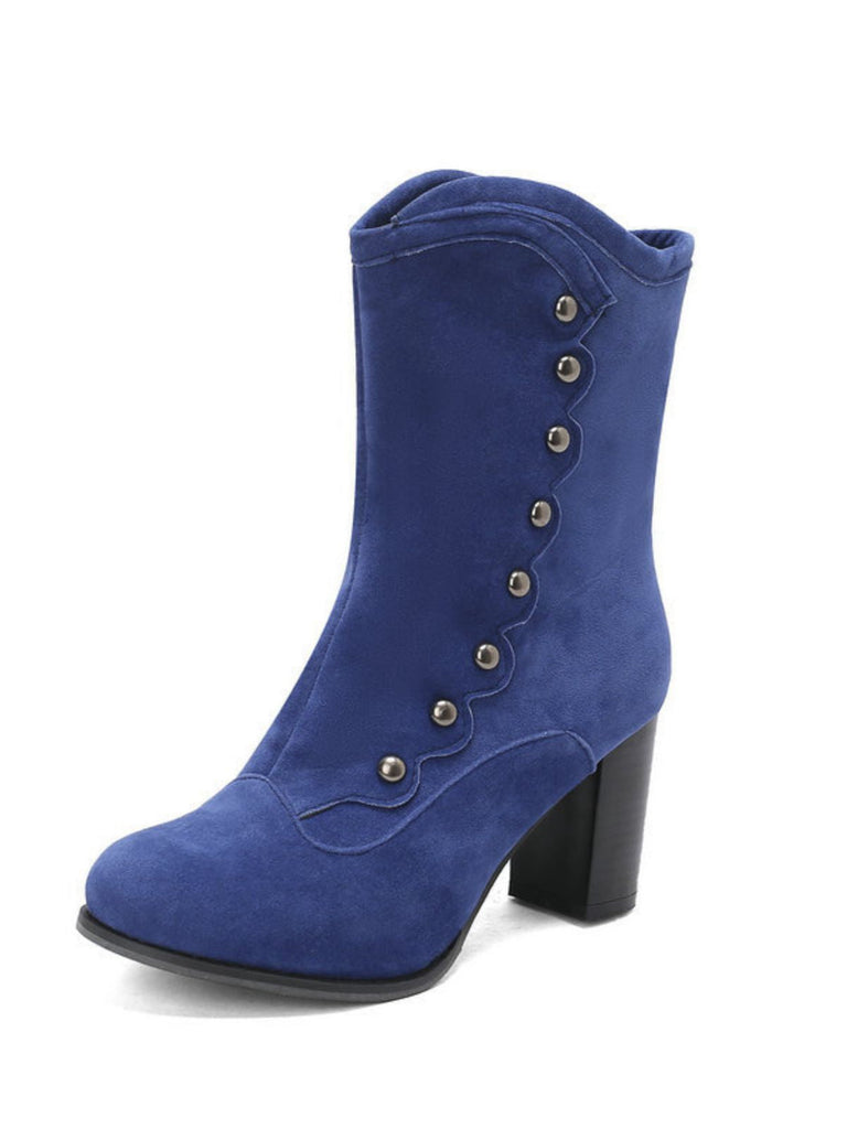 Bottes mi-mollet cloutées en daim doublées de fausse fourrure