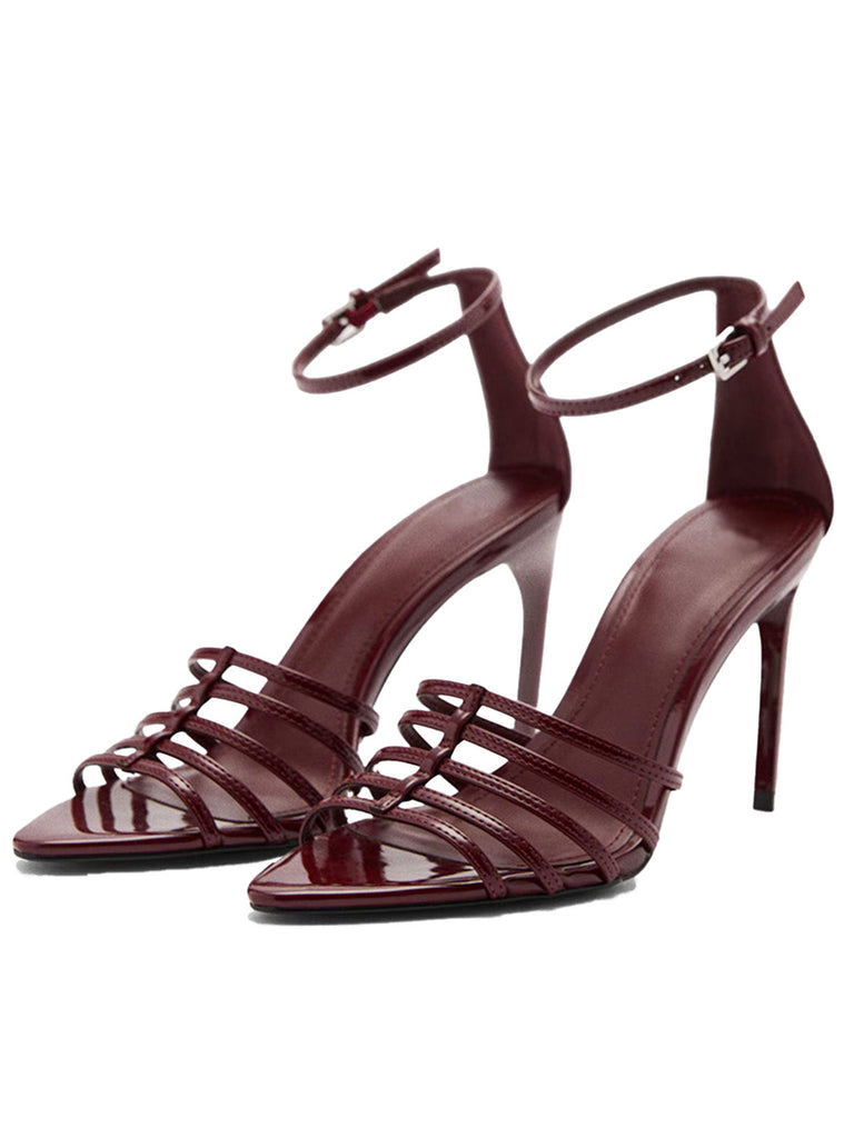 Sandales à Talons Hauts Bout Pointu Vintage Bordeaux