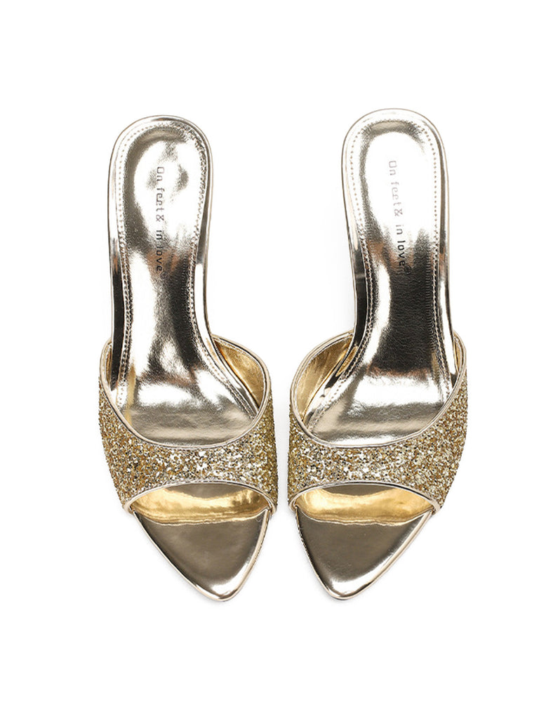 chaussures Uni Glitter Open Toe Stiletto Mule Heels