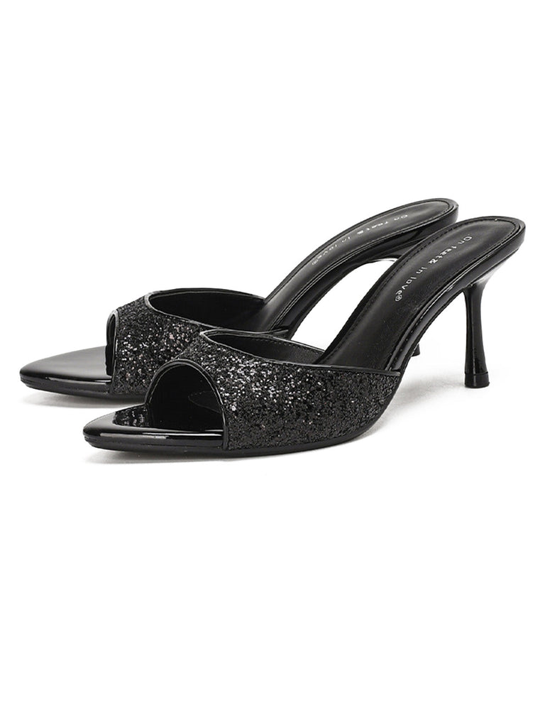 chaussures Uni Glitter Open Toe Stiletto Mule Heels