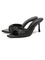Mules À Talon Fin Noir À Paillettes Bout Ouvert
