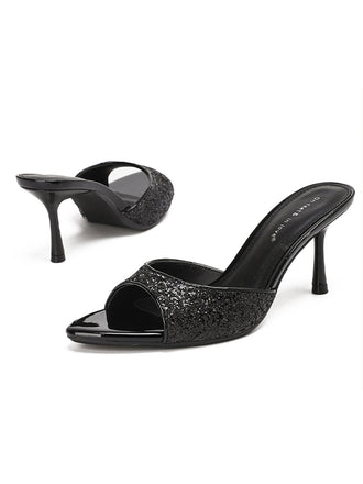 chaussures Uni Glitter Open Toe Stiletto Mule Heels